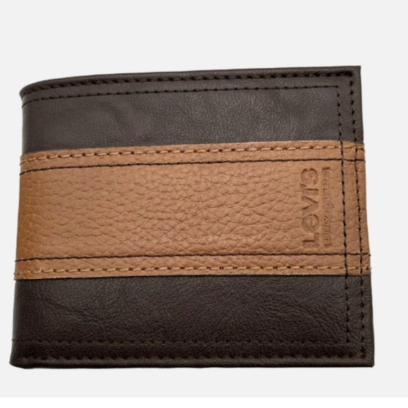 Levi's Men's RFID-Blocking Extended Bifold Wallet Brown/ Tan 2-ID Windows - Picture 11 of 13